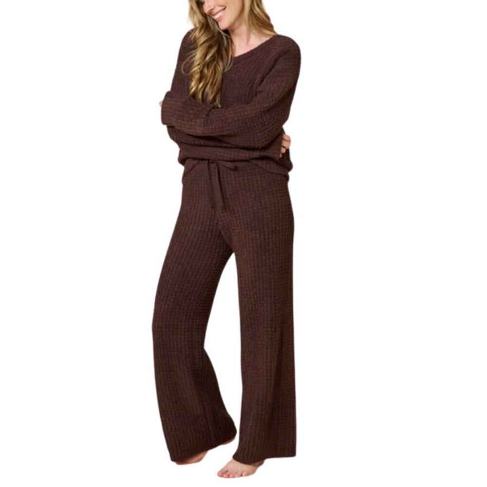 Softies Women's Espresso Waffle Marshmallow V-Neck with Luxe Lounge Set Size M